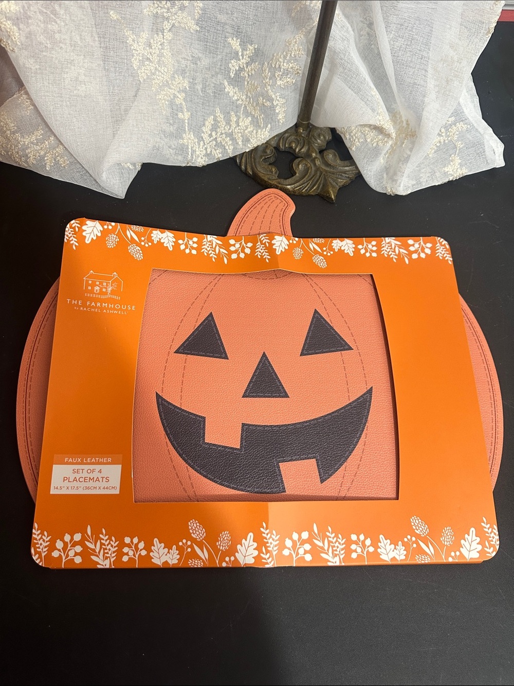 The farmhouse by Rachel Ashwell faux leather pumpkin set of 4 placemats